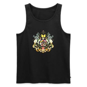 Magical Hummingbird Flower Ornament with Gold Accents - Men's Premium Organic Tank Top - black - Front - AI Model Male 178 light (178cm)