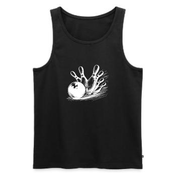 Dynamischer Bowlingkugel Wurf auf Pins - Männer Premium Bio Tank Top - Schwarz - Vorne - AI Model Male 178 light (178cm)