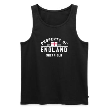 England Property Sheffield Logo - Men's Premium Organic Tank Top - black - Front - AI Model Male 178 light (178cm)