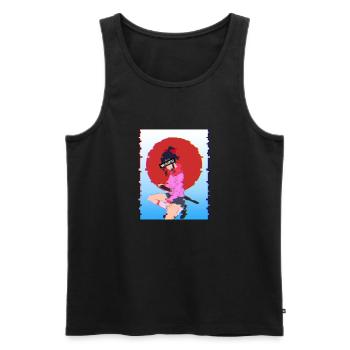 Glitch Samurai Waifu: Vaporwave-Ästhetik - Männer Premium Bio Tank Top - Schwarz - Vorne - AI Model Male 178 light (178cm)