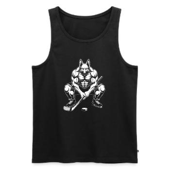 Silhouette musclée de joueur de hockey sur glace de berger allemand - Débardeur bio Premium Homme - noir - Devant - Michal (187cm)