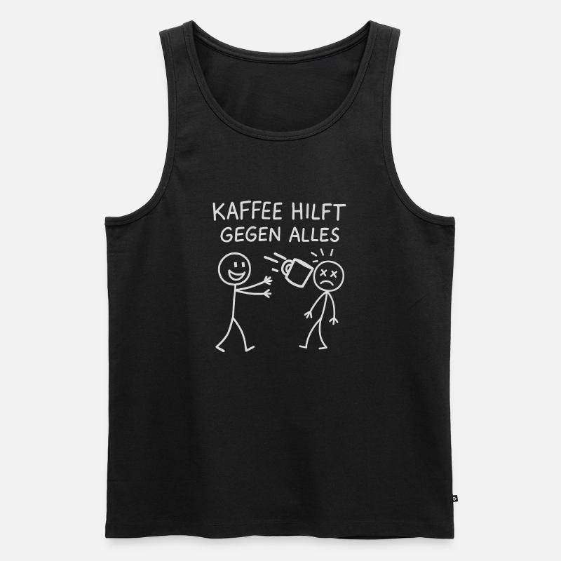 Kaffee hilft gegen alles Strichmännchen - Männer Premium Bio Tank Top - Schwarz