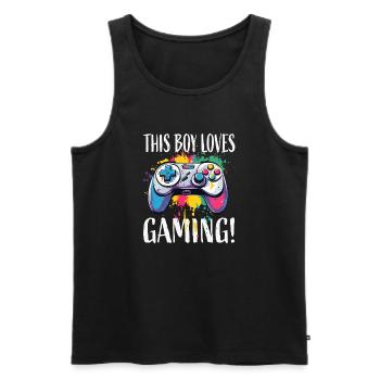 Boy Loves Gaming – Colorful Controller Splash - Men's Premium Organic Tank Top - black - Front - AI Model Male 178 light (178cm)
