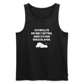 Welt retten? Zu müde – Rettungsplan Humor Shirt - Männer Premium Bio Tank Top - Schwarz - Vorne - Michal (187cm)