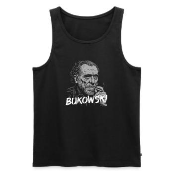 Bukowski-Porträt-Zigaretten-T-Shirt - Männer Premium Bio Tank Top - Schwarz - Vorne - AI Model Male 178 light (178cm)