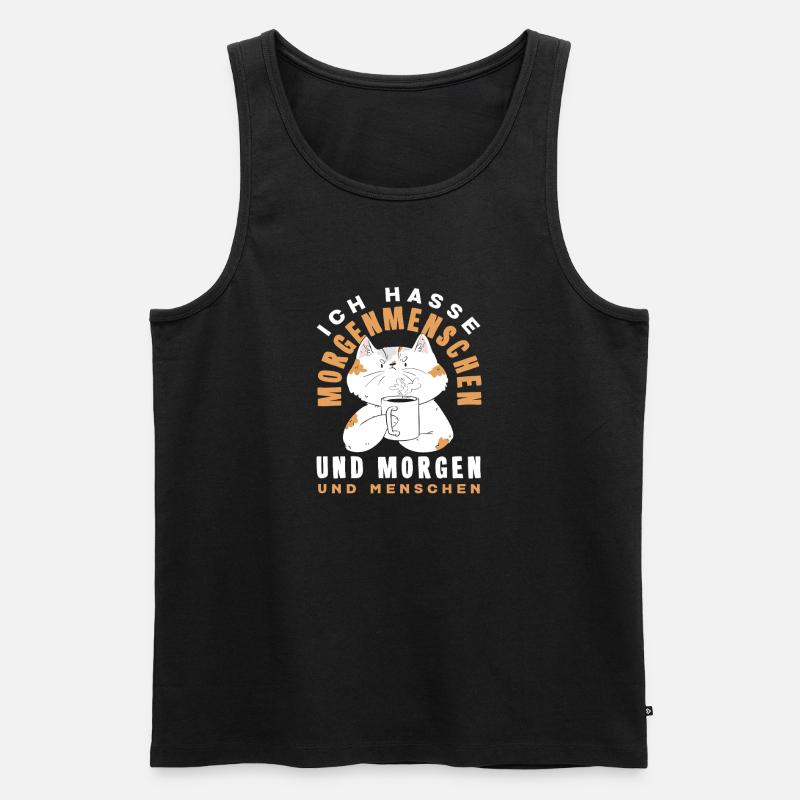 Ich hasse Morgenmenschen Kaffee Katze - Männer Premium Bio Tank Top - Schwarz