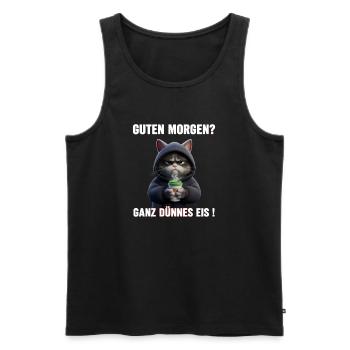 Morgenmuffel Katze mit Kaffee – Dünnes Eis - Men's Premium Organic Tank Top - black - Front - AI Model Male 178 light (178cm)