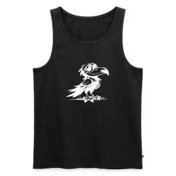 Funny laughing raven with big eyes - Men's Premium Organic Tank Top - black - Front - AI Model Male 178 light (178cm)