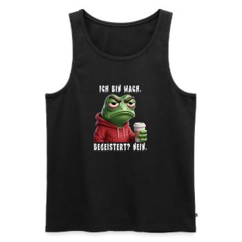 Müder Frosch Spruch Ich bin wach, begeistert? Nein - Männer Premium Bio Tank Top - Schwarz - Vorne - AI Model Male 178 light (178cm)