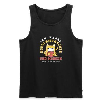 Ich hasse Morgenmenschen Kaffee Katze - Männer Premium Bio Tank Top - Schwarz - Vorne - Michal (187cm)