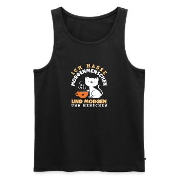 Ich hasse Morgenmenschen Kaffee Katze - Männer Premium Bio Tank Top - Schwarz - Vorne - Michal (187cm)