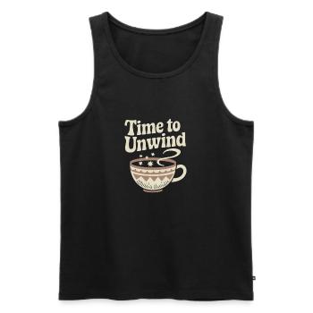 Time to Unwind – Vintage Teacup - Men's Premium Organic Tank Top - black - Front - AI Model Male 178 light (178cm)