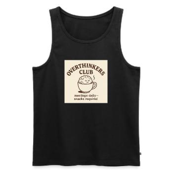 Funny Overthinkers Coffee Brain – Retro Line Art - Men's Premium Organic Tank Top - black - Front - AI Model Male 178 light (178cm)