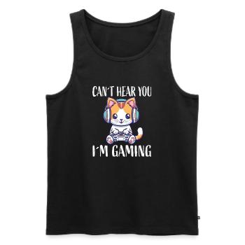 Kätzchen mit Headset beim Gaming - Männer Premium Bio Tank Top - Schwarz - Vorne - AI Model Male 178 light (178cm)