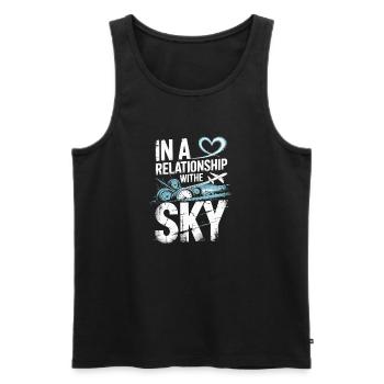 Dans une relation avec l’avion du ciel - Débardeur bio Premium Homme - noir - Devant - AI Model Male 178 light (178cm)
