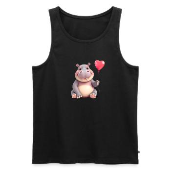 Liebes-Hippo mit rotem Herzballon - Männer Premium Bio Tank Top - Schwarz - Vorne - Michal (187cm)