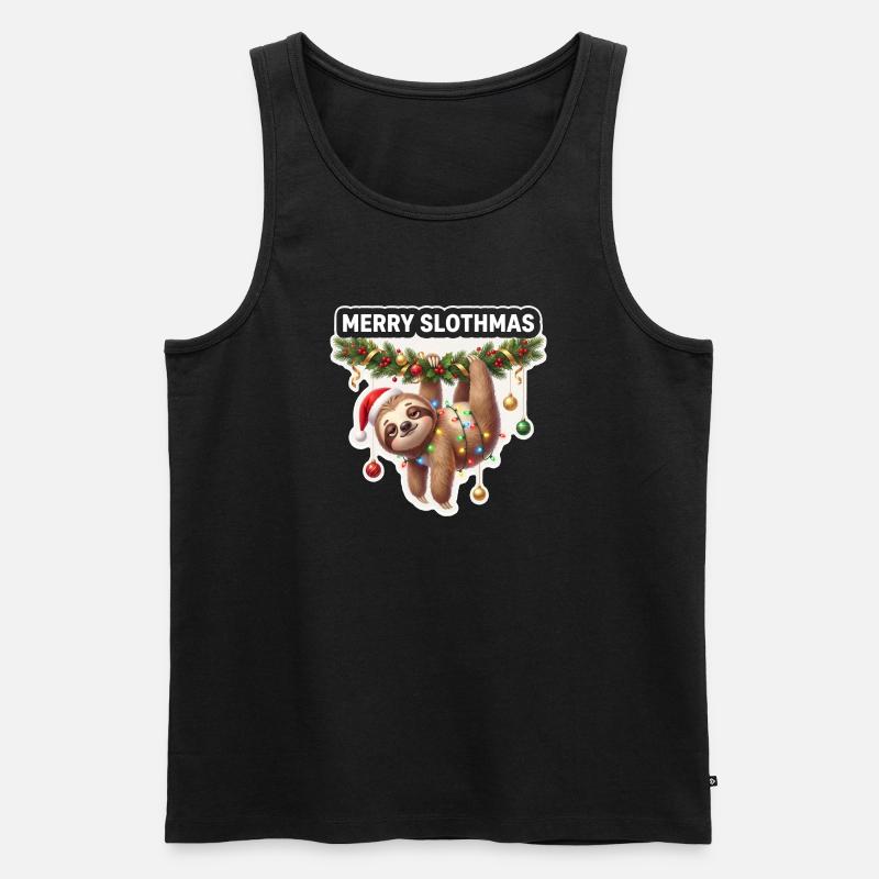 Frohe Slothmas Lichterkette - Männer Premium Bio Tank Top - Schwarz