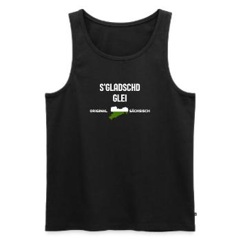 S’Gladschd Glei Dicton Est-Allemand - Débardeur bio Premium Homme - noir - Devant - AI Model Male 178 light (178cm)