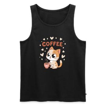 Chat Café Doux Tasse Coeur - Débardeur bio Premium Homme - noir - Devant - Michal (187cm)