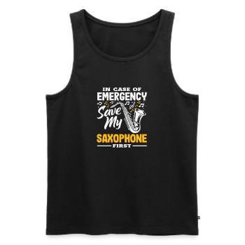 Emergency Save My Saxophone First Drôle - Débardeur bio Premium Homme - noir - Devant - AI Model Male 178 light (178cm)