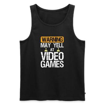 Warning May Yell at Play Video Games Gamer Gaming - Men's Premium Organic Tank Top - black - Front - AI Model Male 178 light (178cm)