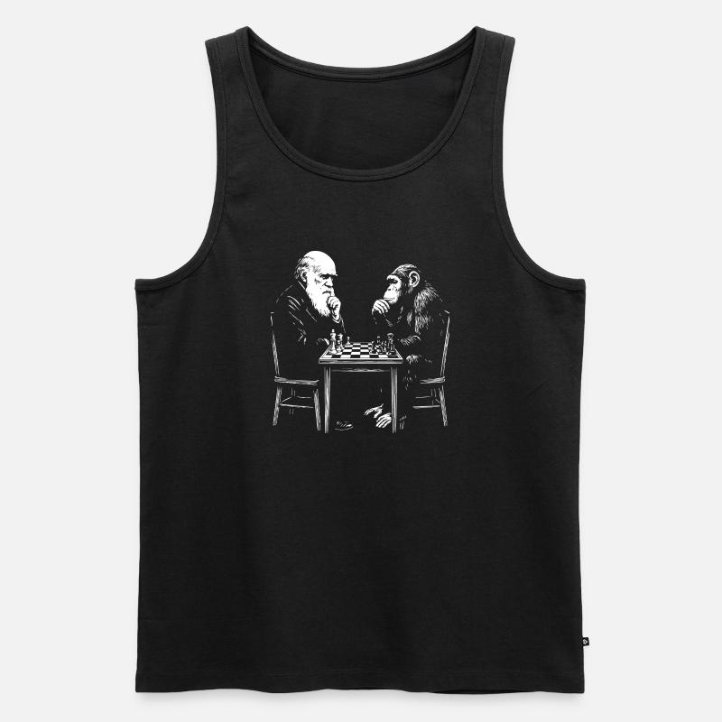 Darwin spielt Schach mit dem Affen – Evolutionsspiel - Männer Premium Bio Tank Top - Schwarz