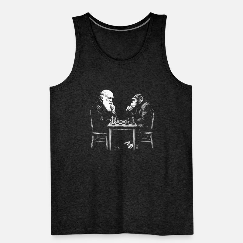 Darwin joue aux échecs avec un singe - Jeu d’évolution Débardeur bio Premium Homme