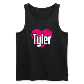 J’aime Tyler Coeur Rose J’aime Tyler - Débardeur bio Premium Homme - noir - Devant - AI Model Male 178 light (178cm)