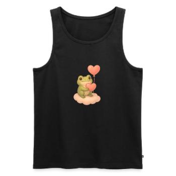Kawaii Frog – Heart Balloon & Cloud - Men's Premium Organic Tank Top - black - Front - AI Model Male 178 light (178cm)