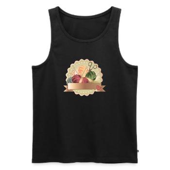 Vintage Wollknäuel Patch mit Stricknadeln & Herz - Männer Premium Bio Tank Top - Schwarz - Vorne - AI Model Male 178 light (178cm)