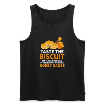 Biscuit Honey Sizzle Tee - Men's Premium Organic Tank Top - black - Front - AI Model Male 178 light (178cm)