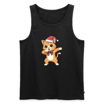 Lustige Weihnachtskatze beim Tanzen dabbing - Männer Premium Bio Tank Top - Schwarz - Vorne - Michal (187cm)
