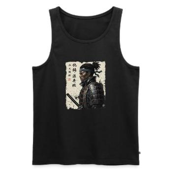 Afro American Samurai – African Roots Pride - Men's Premium Organic Tank Top - black - Front - AI Model Male 178 light (178cm)