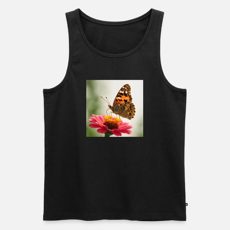 Schmetterling auf einer rosa Blume - Männer Premium Bio Tank Top - Schwarz