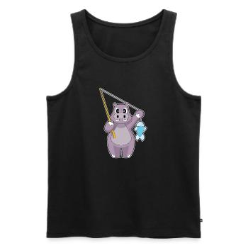 Pêche au poisson hippopotame pêcheur - Débardeur bio Premium Homme - noir - Devant - Michal (187cm)
