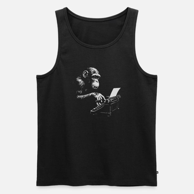 Chimp Typist Retro-Druck - Männer Premium Bio Tank Top - Schwarz