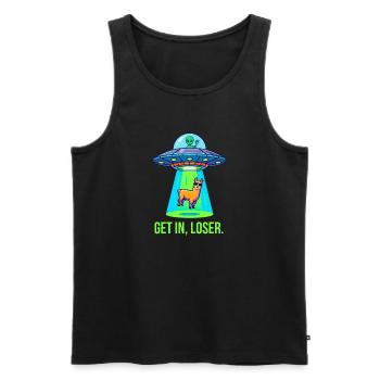 Get In Loser – lustiges Lama Alien UFO - Männer Premium Bio Tank Top - Schwarz - Vorne - AI Model Male 178 light (178cm)