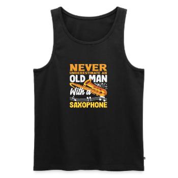 Old Man Grandfather Saxophone Saxophonist - Men's Premium Organic Tank Top - black - Front - Michal (187cm)