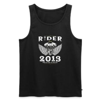 Rider depuis 2013 - Élevé avec de l’essence et des rêves - Débardeur bio Premium Homme - noir - Devant - AI Model Male 178 light (178cm)