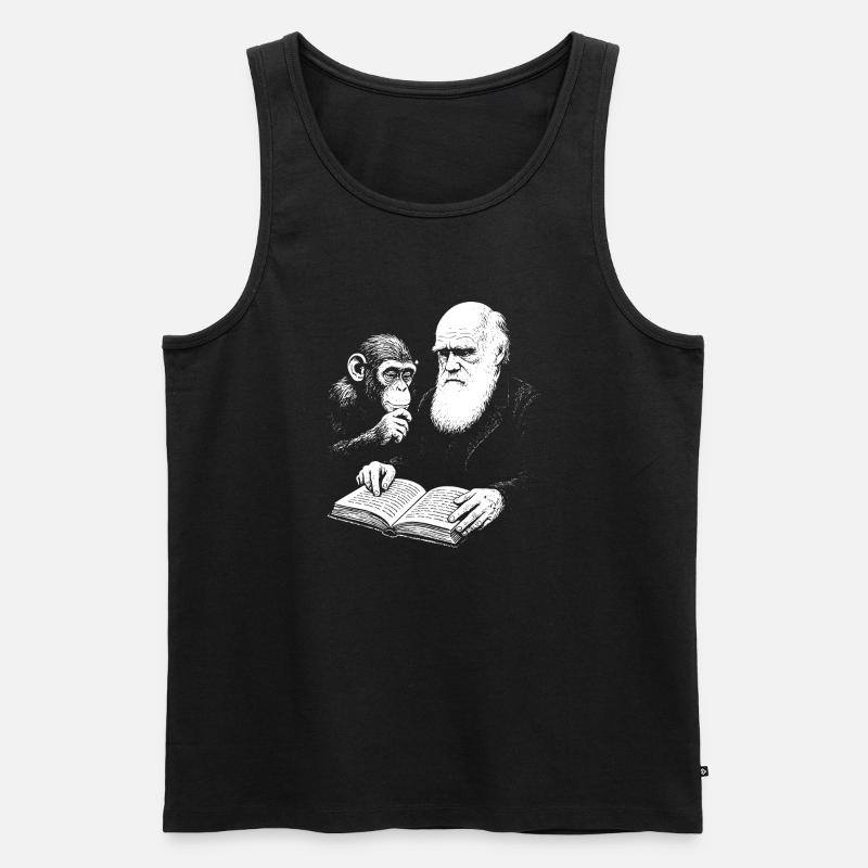 Charles Darwin studying with Monkey  - Men's Premium Organic Tank Top - black