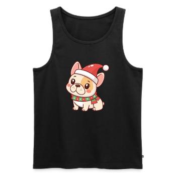 Chiot Noël en bonnet rouge - Débardeur bio Premium Homme - noir - Devant - Michal (187cm)