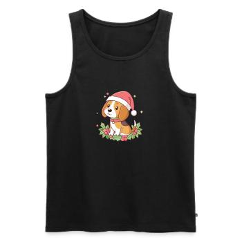 Chiot Beagle Noël au chapeau rouge - Débardeur bio Premium Homme - noir - Devant - Michal (187cm)