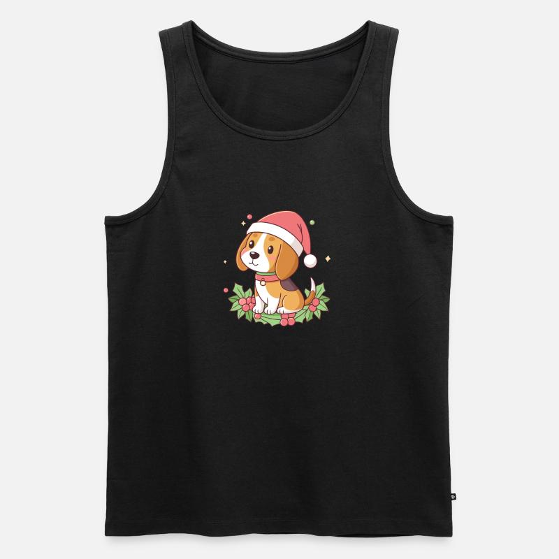 Weihnachts-Beagle-Welpe mit rotem Hut - Männer Premium Bio Tank Top - Schwarz