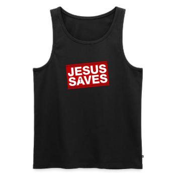 Jesus Rettet Spruch Christlich - Männer Premium Bio Tank Top - Schwarz - Vorne - Michal (187cm)
