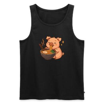 Cochon aux nouilles, ramen, cochon kawaii - Débardeur bio Premium Homme - noir - Devant - Michal (187cm)