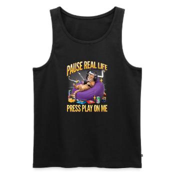 Funny Gaming Gamer Cat - Männer Premium Bio Tank Top - Schwarz - Vorne - Michal (187cm)