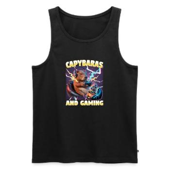 Joueur Drôle de Capybara - Débardeur bio Premium Homme - noir - Devant - AI Model Male 178 light (178cm)