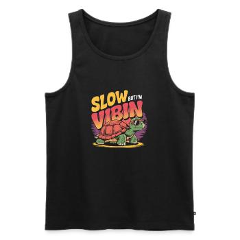 Slow But I'm Vibing Funny Tortoise  - Men's Premium Organic Tank Top - black - Front - AI Model Male 178 light (178cm)