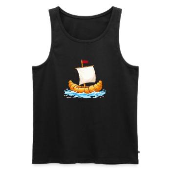 Dessin animé drôle de croissant sur le bateau sur la mer - Débardeur bio Premium Homme - noir - Devant - AI Model Male 178 light (178cm)