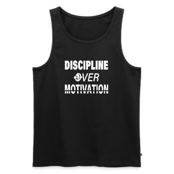 Discipline Over Motivation - Bold Fitness Design - Men's Premium Organic Tank Top - black - Front - AI Model Male 178 light (178cm)
